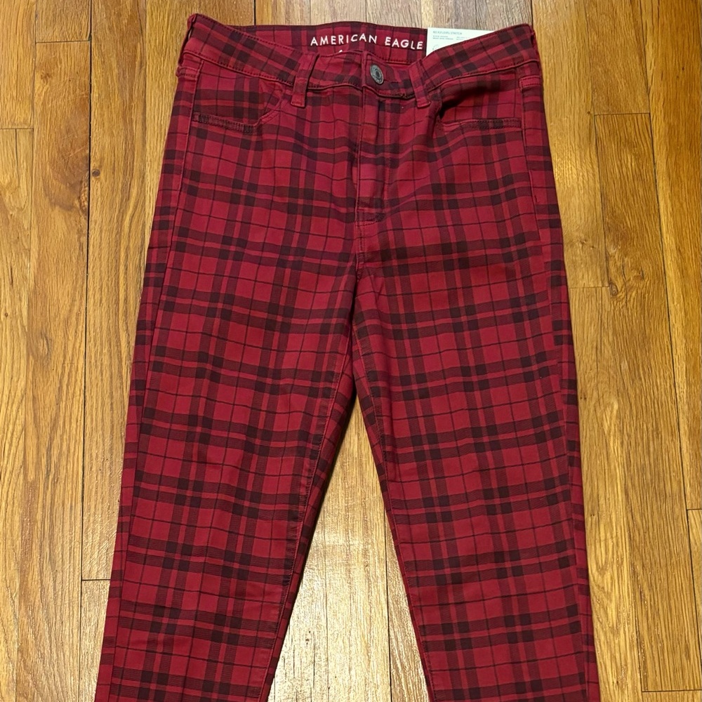 American Eagle Ne(x)t Level Stretch Hi-Rise Jeggings, Red/Black Plaid